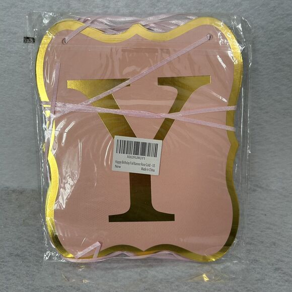 Happy Birthday Foil Banner Rose Gold Pink 7.5 X 6.25 inches Party Feminine Decor - Picture 5 of 5